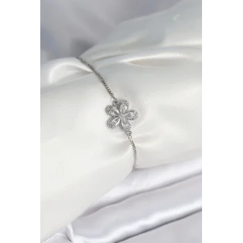 Çiçek Model Asansörlü Gümüş Renk Kadın Bileklik