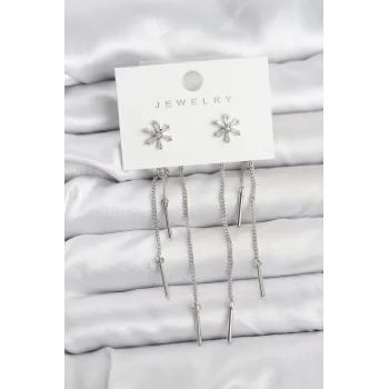 Çiçek Model Gümüş Pirinç Sallantılı Kadın Küpe