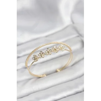 Çiçek Model Pirinç Gold Renk Kadın Bileklik