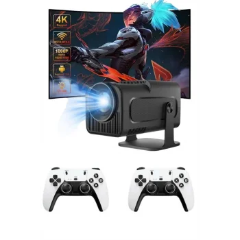 Çift Kollu Game Box Projeksiyon Cihazı Kumandalı Android Tv Dahili Hoparlör