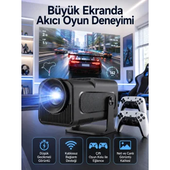 Çift Kollu Game Box Projeksiyon Cihazı Kumandalı Android Tv Dahili Hoparlör