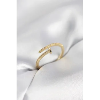 Çivi Model Zirkon Taşlı Gold Renk Kadın Yüzük