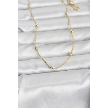 CM 14K Gold Renk Burgu ve Top Zincirli Model 60 cm Kadın Kolye