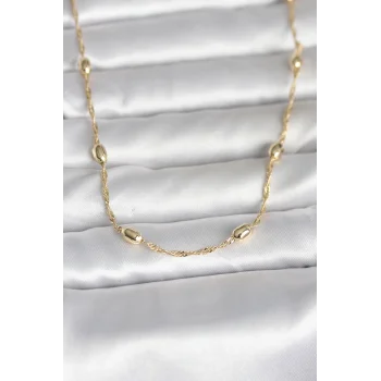 CM 14K Gold Renk Burgu Zincirli Damla Topçuk Model 45 cm Kadın Kolye