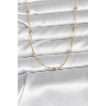CM 14K Gold Renk Damla Topçuk Model Zincirli 60 cm Kadın Kolye