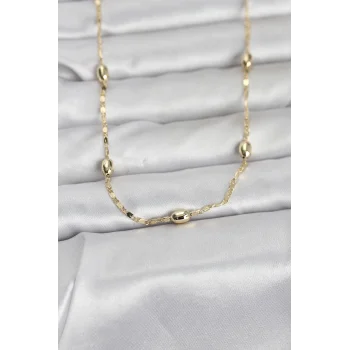CM 14K Gold Renk Damla Topçuklu Zincir Model 60 cm Kadın Kolye