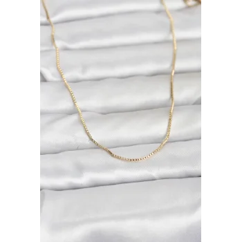 CM 14K Gold Renk İnce Kare Zincirli Model 60 cm Kadın Kolye