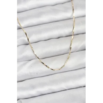 CM 14K Gold Renk İnce Kesim Çubuk Model Zincir Kadın Kolye
