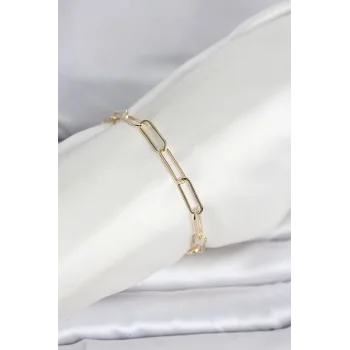 CM 14K Gold Renk Kalın Ataç Zincir Model Kadın Bileklik