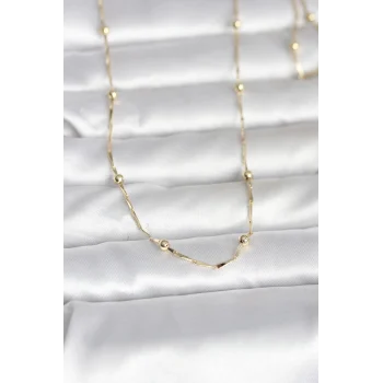 CM 14K Gold Renk Kesme Çubuk Zincir Topçuklu Model 60 cm Kadın Kolye