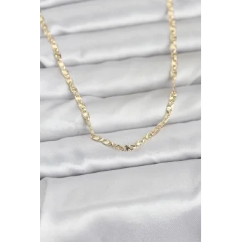 CM 14K Gold Renk Lazer Zincirli Model 60 cm Kadın Kolye