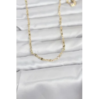 CM 14K Gold Renk Lazerli Gemici Zincir Model 60 cm Kadın Kolye