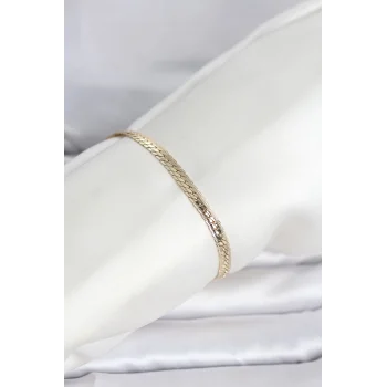 CM 14K Gold Renk Lazerli Yassı Zincir Model Kadın Bileklik