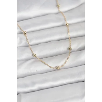 CM 14K Gold Renk Pirinç Top Zincirli 60 cm Kadın Kolye