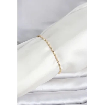 CM 14K Gold Renk Yassı Ezme Burgu Model Kadın Bileklik