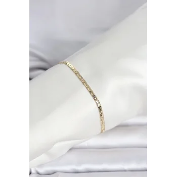 CM 14K Gold Renk Yassı Ezme Zincir Model Kadın Bileklik