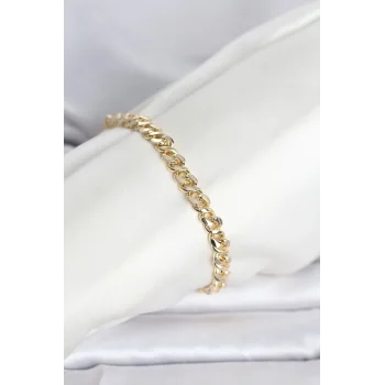 CM 14K Gold Renk Yassı Zincir Model Kadın Bileklik