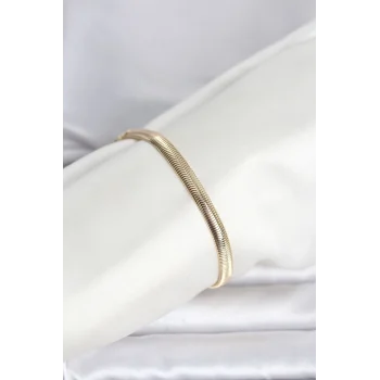 CM 14K Gold Renk Yassı Zincir Yılan Model Kadın Bileklik