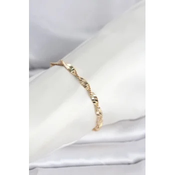CM 14K Gold Renk Zincir Kalın Yassı Ezme Burgu Model Kadın Bileklik