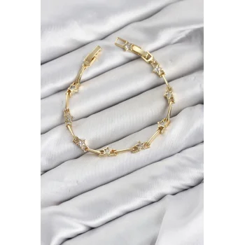 CM Gold Renk Yıldız Model Zirkon Taşlı Pirinç Kadın Bileklik