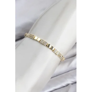 CM Kare Model Zirkon Taşlı VIP Seri Gold Renk Pirinç Kadın Bileklik