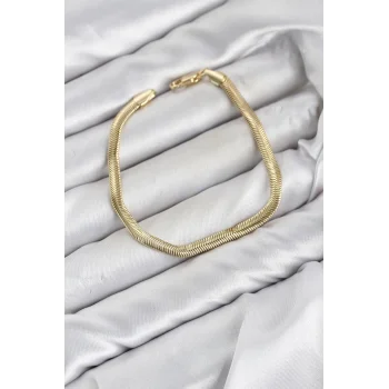 CM Yassı Yılan Zincir Model Gold Renk Pirinç Kadın Bileklik