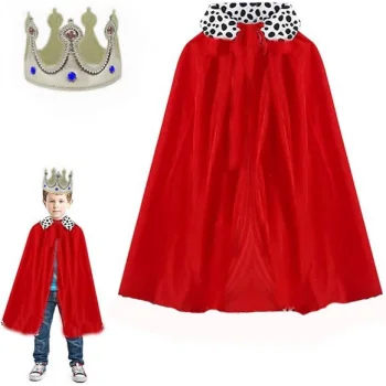 Çocuk Boy Kral Pelerini 90 cm ve Yumuşak Eva Kral Tacı Gümüş Renk (5047)