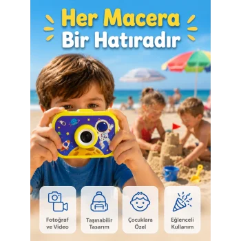 Çocuk Fotoğraf Makinesi HD Video Kayıt Özellikli 2.0 İnç Ekranlı Type-C Şarjlı Dijital Kamera