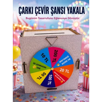 Çocuklar İçin Eğlenceli Tasarruf Oyunu Şans Çarklı Ahşap Kumbara Para Biriktirme Kutusu