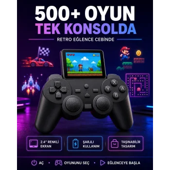 Çocuklar ve Yetişkinler İçin Uygun 500 Oyunlu Taşınabilir Mini Retro El Konsolu