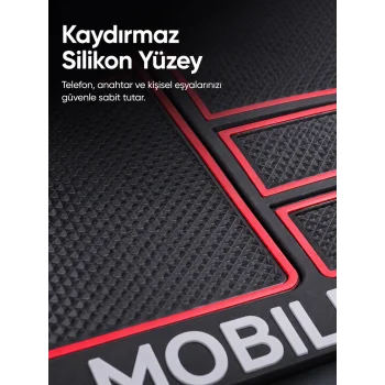 Çok Bölmeli Araç İçi Organizer Mat Kaydırmaz Silikon Telefon Tutuculu Tasarım