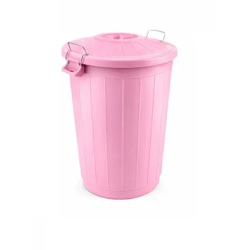 Çöp Kovası 70 Lt Plastik Çöp Kovası Kapaklı Büyük Boy Çöp Bidonu Dayanıklı Çöp Kovası - Pembe