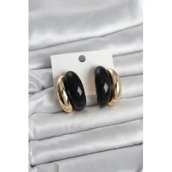 Damla Model Siyah Vintage Gold Renk Kadın Küpe