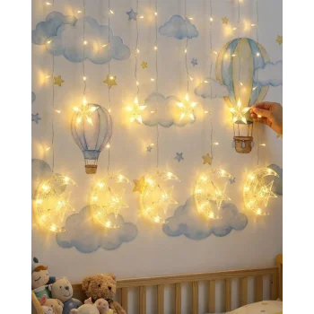 Dekoratif Ay Yıldız Perde Işığı Sıcak Beyaz Festival ve Ev Süsleme