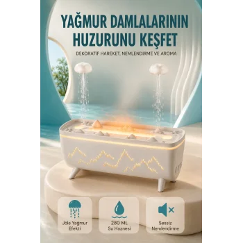 Dekoratif Hava Nemlendirici ve Aromaterapi Difüzörü 280 ML Yağmur Efektli Renkli LED Işıklı