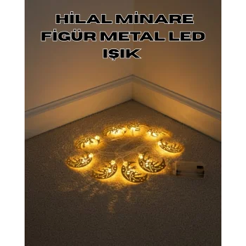 Dekoratif Minareli Hilal LED Işık Metal Gövdeli Ramazan Aydınlatma