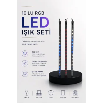 Dekoratif Ortam Aydınlatması RGB LED 10’lu Çubuk Seti