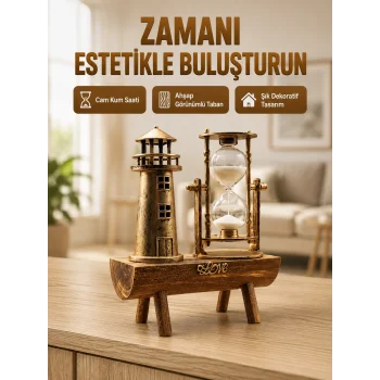 Deniz Feneri Tasarımlı Ahşap Kum Saati – Retro Masa Aksesuarı Yeni Nesil