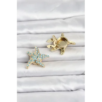 Deniz yıldızı Model Mavi Zirkon Taşlı Düğme veya Manşet Broşu
