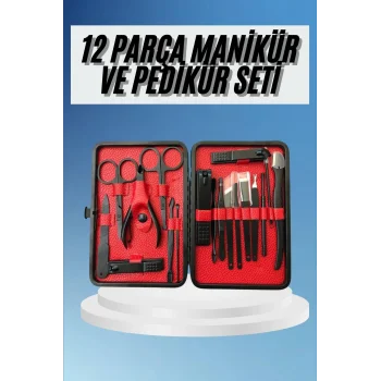 Deri Çantalı Siyah Paslanmaz Çelik 17 Parça Manikür Pedikür Seti
