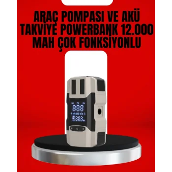 Dijital Ekranlı Araç Pompası Akü Takviye Powerbank 12.000 mAh