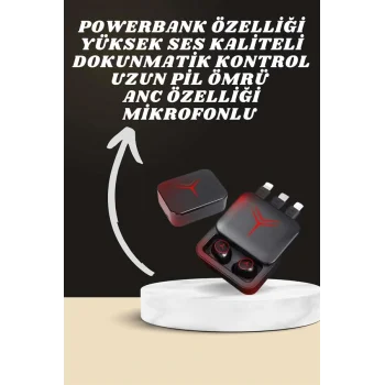 Dijital Göstergeli Powerbank Kablosuz Kulaklık ve 7 Kordonlu Yeni Nesil Akıllı Saat Dokunmatik Kontrol