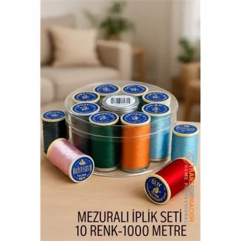 Dikiş İpliği Seti - 10 Renk 1000 Mt Kutulu Mezuralı Dikiş Seti 722075