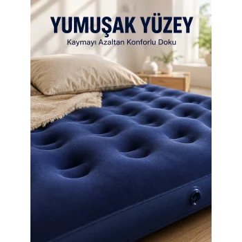 Dış Mekan Şişme Yatak Çift Kişilik Flokeli Yüzey Konforlu Kullanım