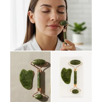 Doğal Yeşim Taşı Yüz Masaj Roller ve Gua Sha Seti 2 Parça