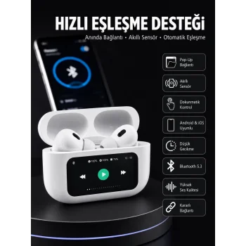 Dokunmatik Ekranlı ANC/ENC Yeni Nesil Pro Bluetooth Kulaklık Dokunmatik Ekran Yeni Nesil