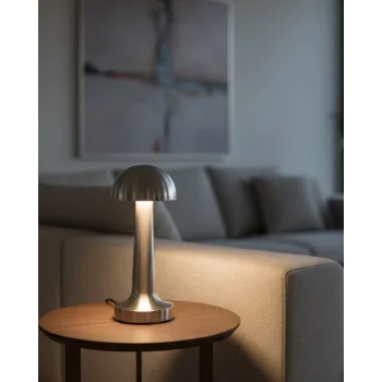 Dokunmatik Mantar Masa Lambası 3 Modlu Işık Şarjlı Kablosuz LED Krom Gövde