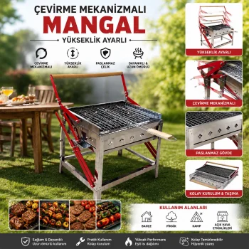 DÖNDÜRMELİ - ÇEVİRMELİ PASLANMAZ MEKANİZMALI MANGAL (5047)