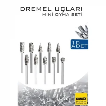 Dremel Uyumlu Mini Oyma Gravür Uç Seti – 10lu Tungsten Karbür, Ahşap/Metal/Plastik için