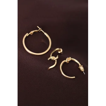 Düğüm Model Altın Renk Metal Çoklu Küpe